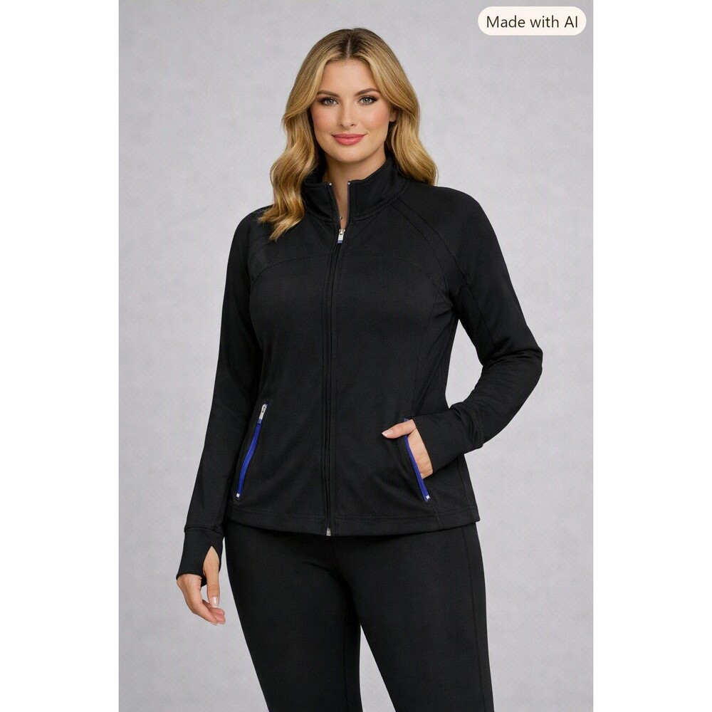 GapBody Womens S Black Purple Full Zip Athletic Jacket Thumbholes Zip Pockets